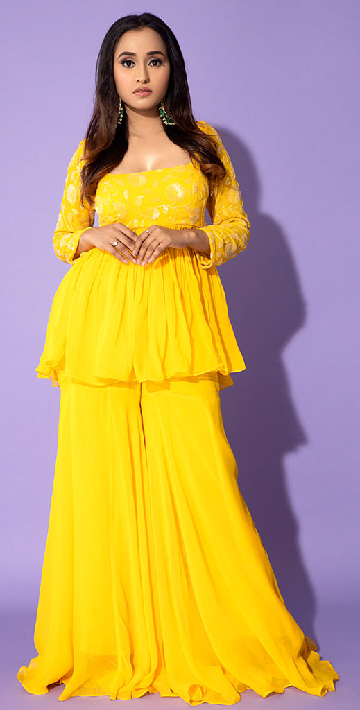 Yellow Backless Sharara Suit