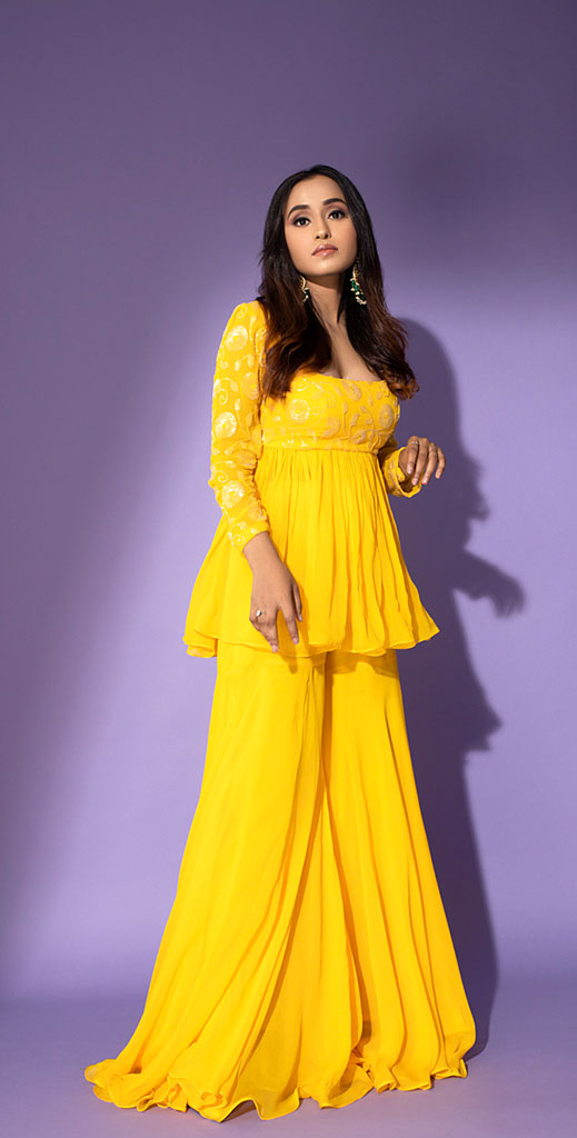 Yellow Backless Sharara Suit