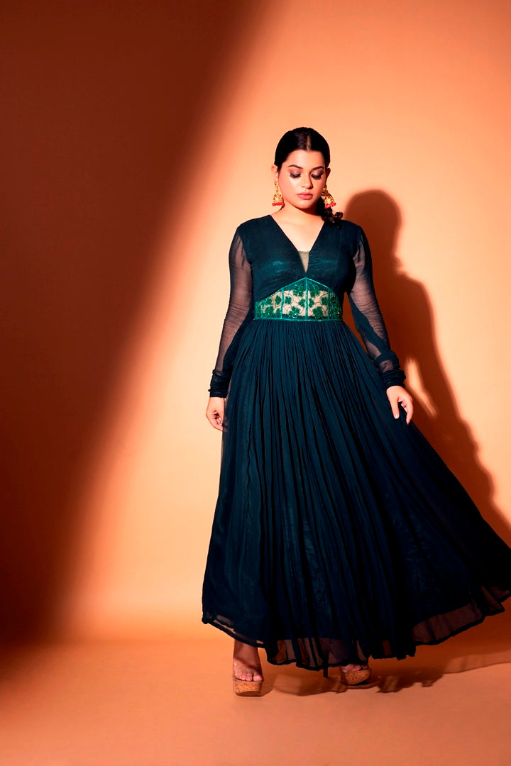 Green flare anarkali suit