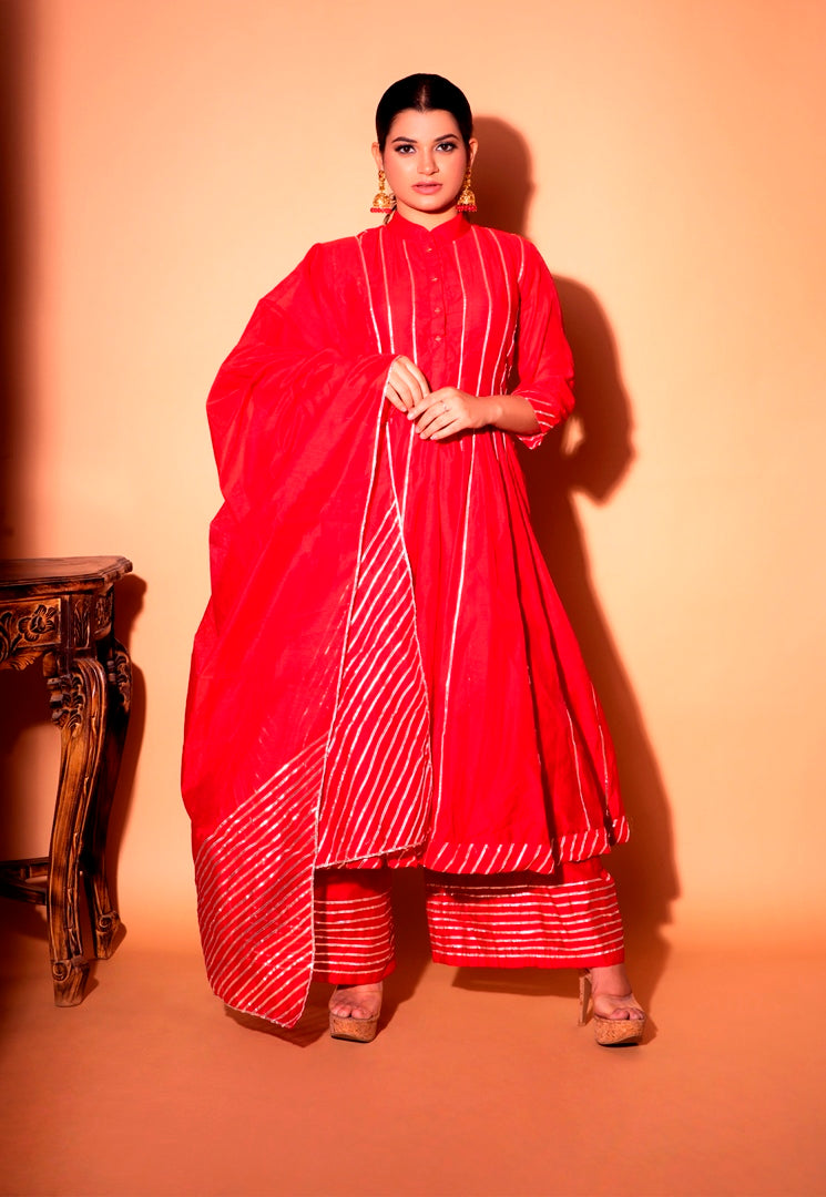 Red Gota work Red chanderi Suit