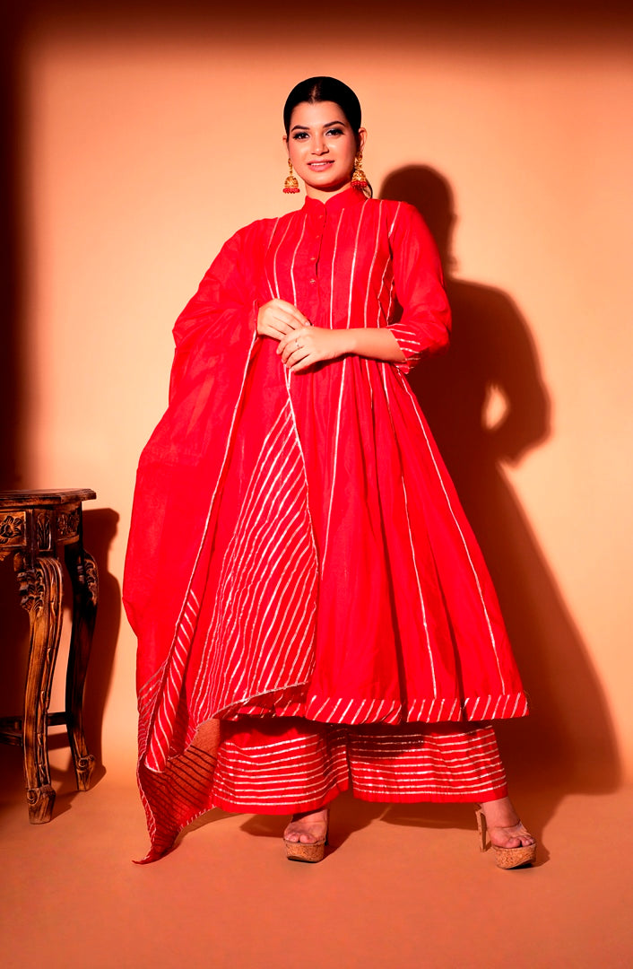 Red Gota work Red chanderi Suit