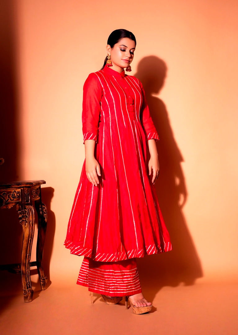 Red Gota work Red chanderi Suit