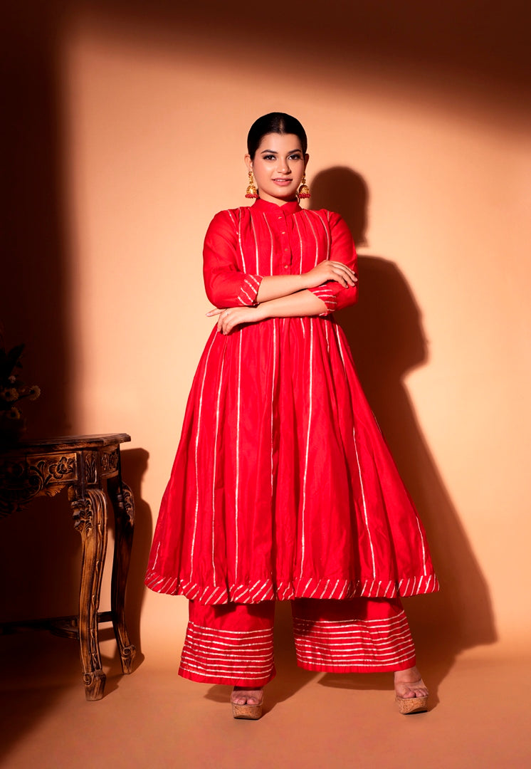 Red Gota work Red chanderi Suit