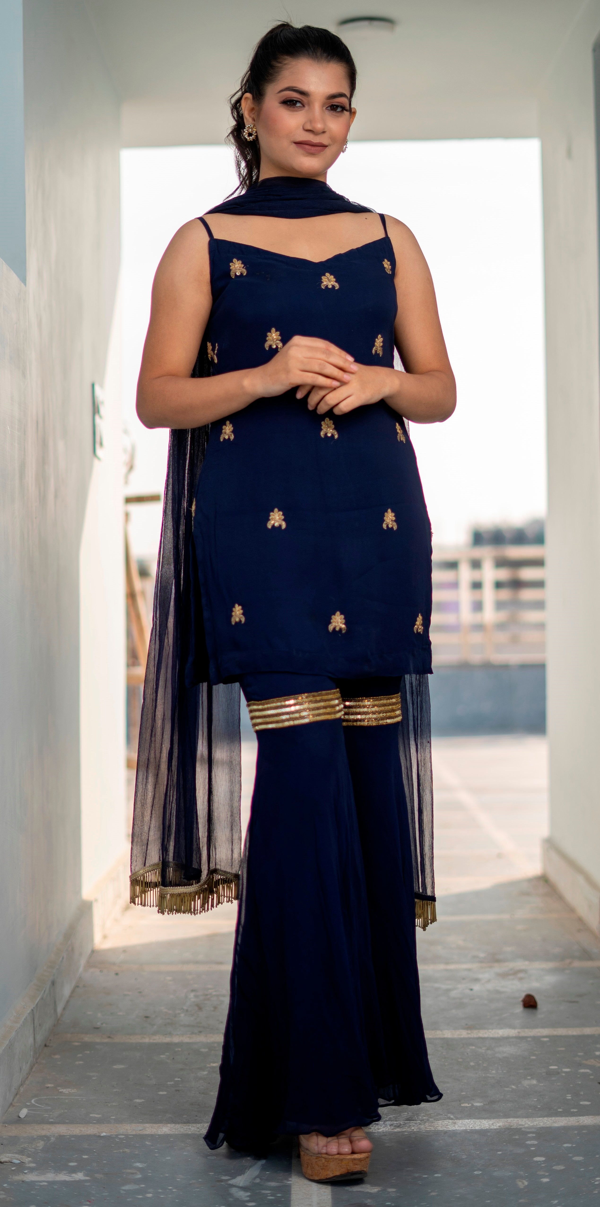 Blue Georgette Sharara Suit