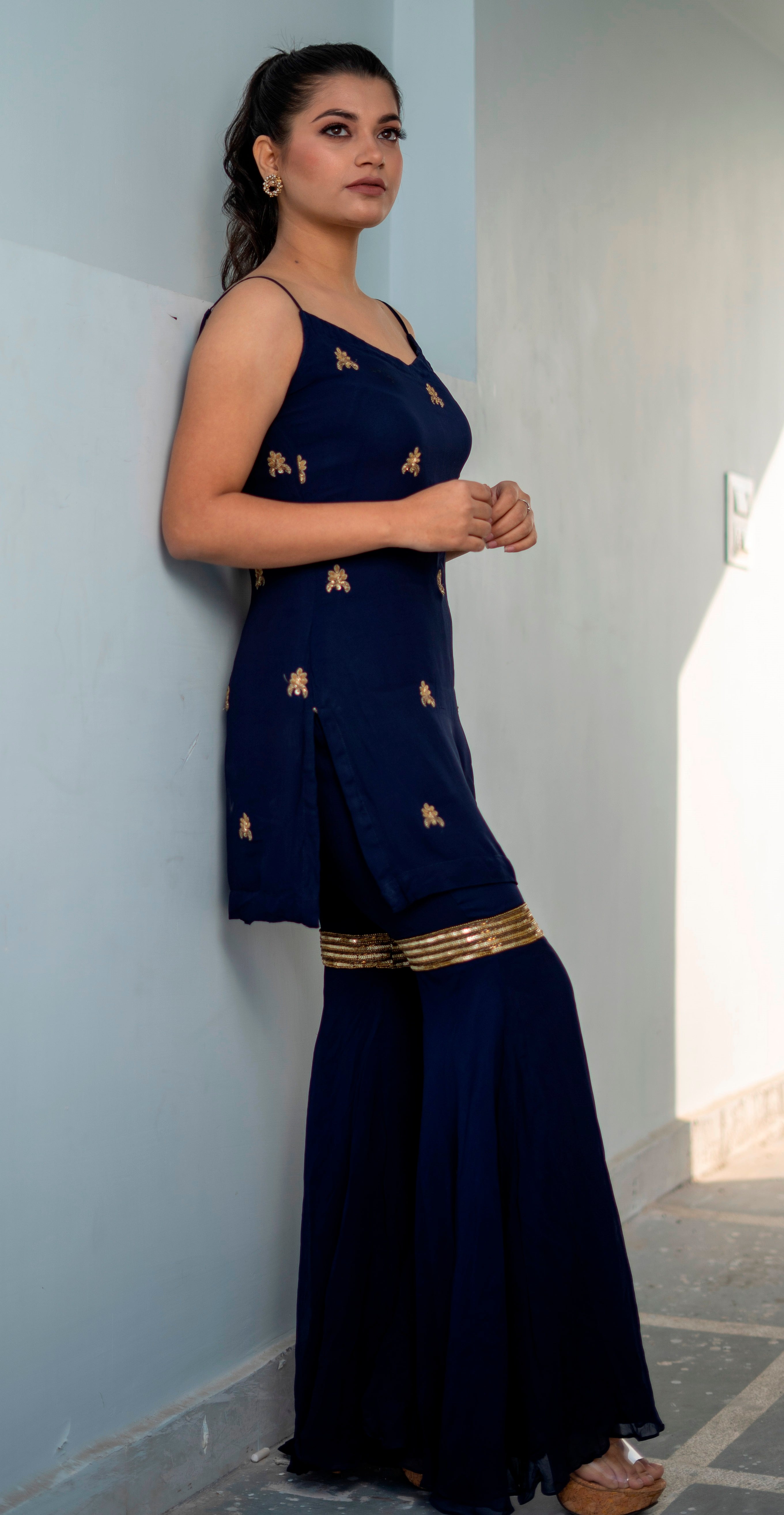 Blue Georgette Sharara Suit