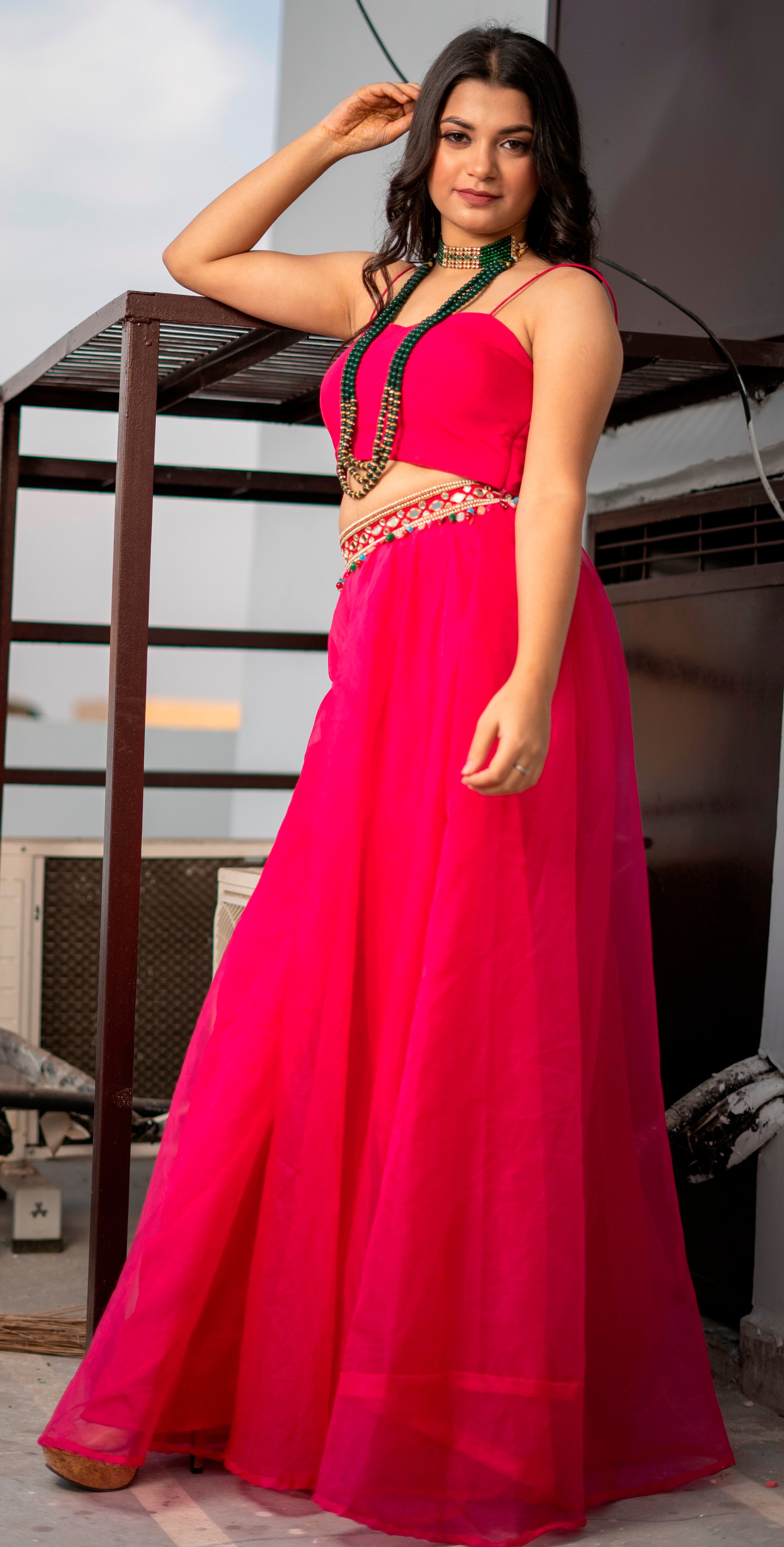 Fuchsia Crop Top Skirt Jacket SET – Bonnito - Main Image